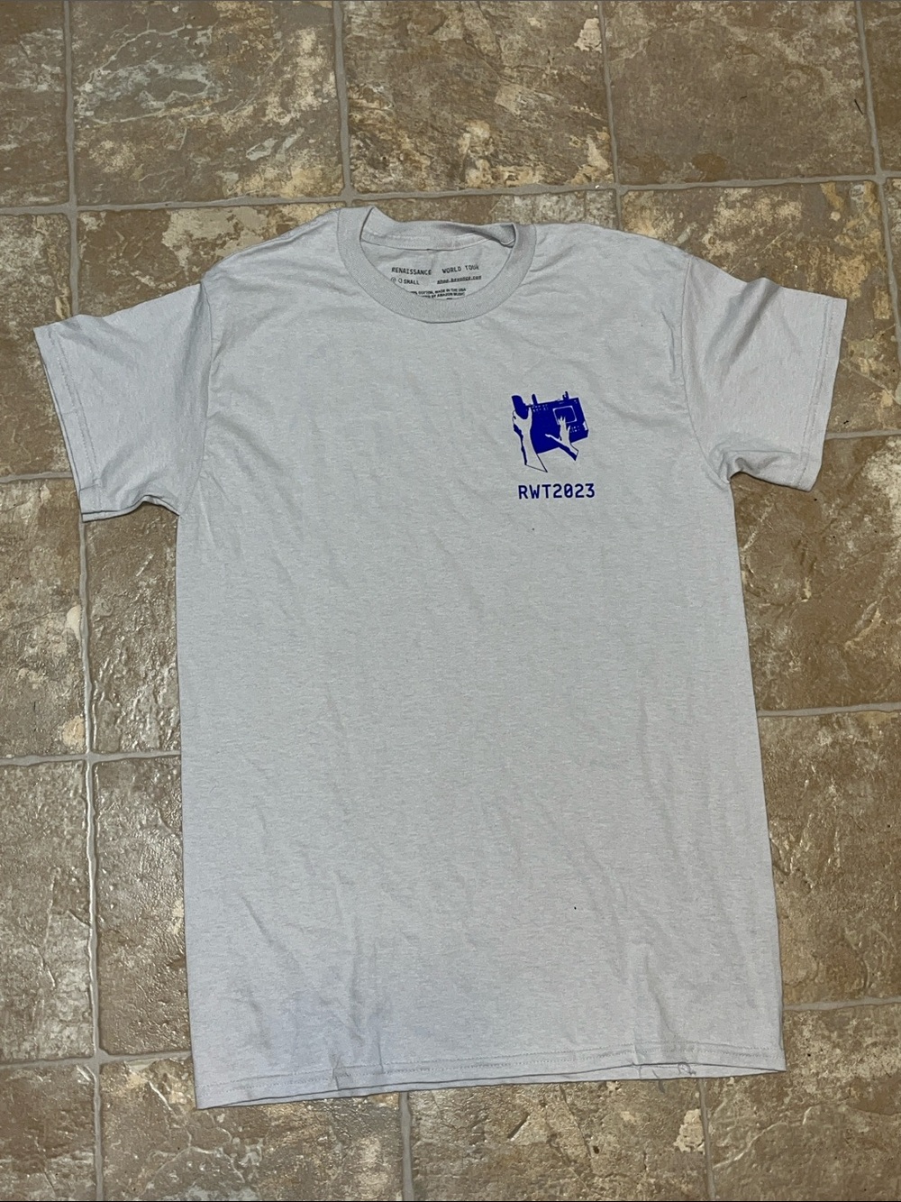Beyoncé Light Gray Short Sleeve Tee Blue RWT2023 concert shirt